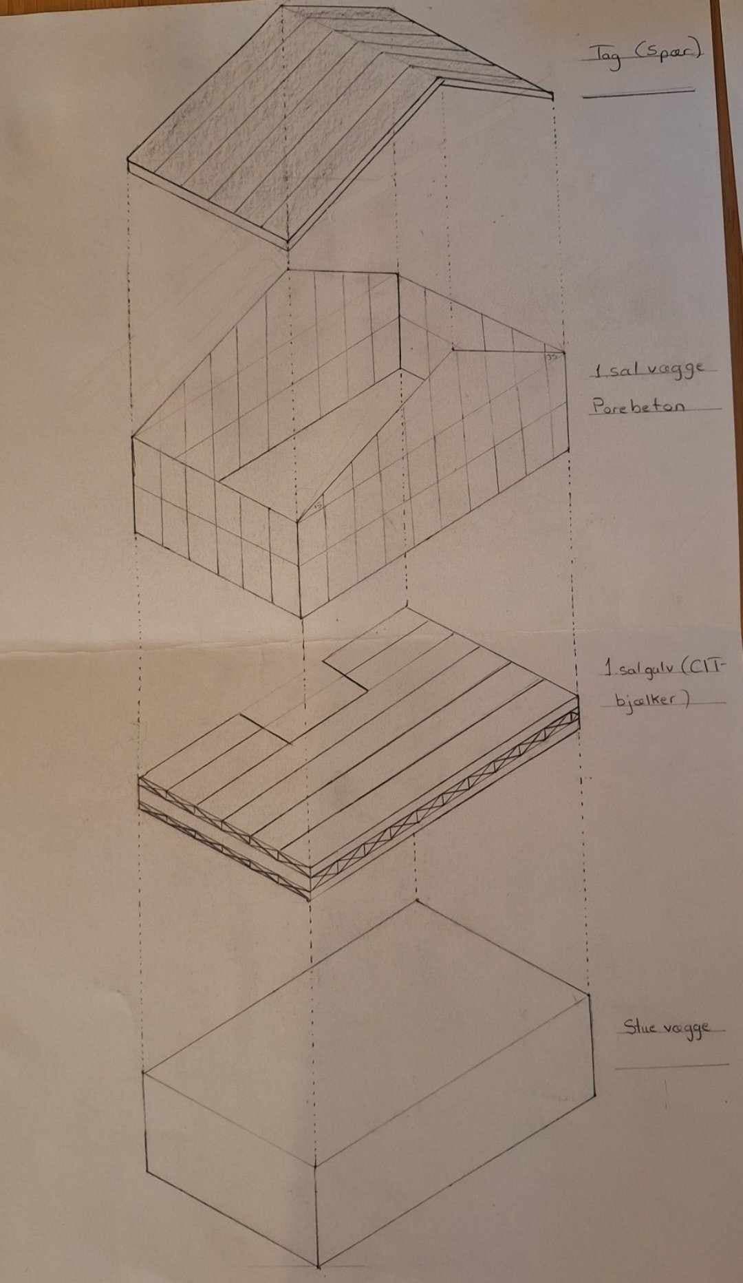 Roof and upper floor - exploded sketch
